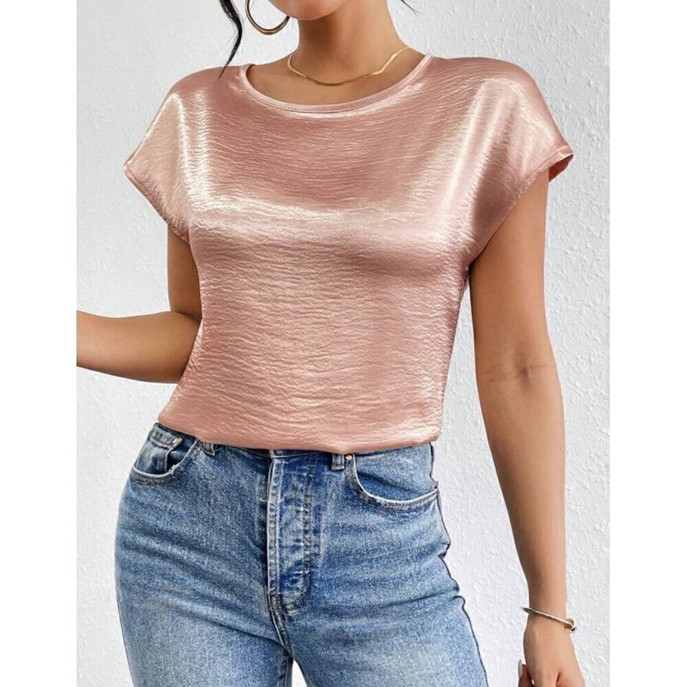 Casual Contemporary Satin Pink Batwing Sleeve - Picture 6 of 6